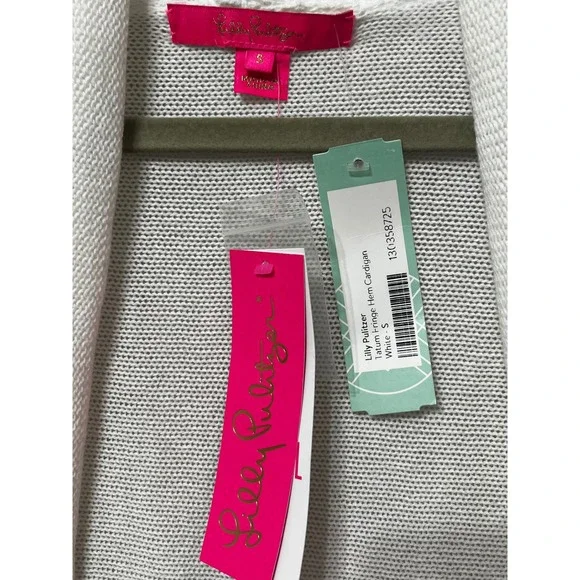 Lilly Pulitzer NEW Tatum Fringe Hem Cardigan White Cotton Knit Sweater Small - Picture 3 of 5